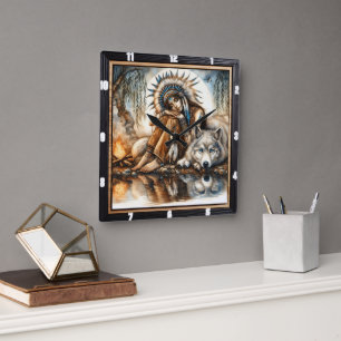 Indische Reverie: Willow's Shade Twilight Peace Quadratische Wanduhr