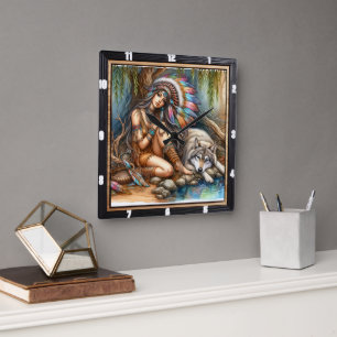 Indische Ruhe: Silberteich Abend Frieden Quadratische Wanduhr