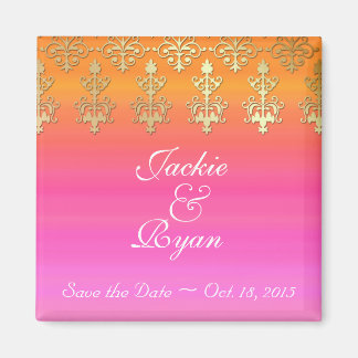 Indische Save the Date Hochzeit Pink Gold Orange Magnet