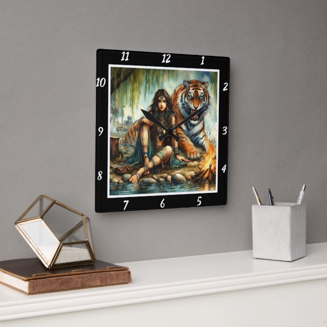 Indische Schatten: Tigergestein Quadratische Wanduhr (Büro)