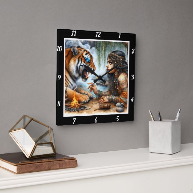 Indische Spirituosen: Die Echos des Tigerherzes Quadratische Wanduhr (Büro)