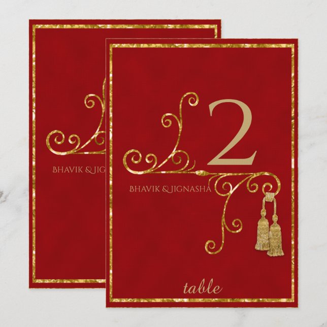 Indische Tischnummer Red and Gold Tassel (Vorne/Hinten)