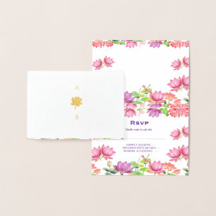 Indische traditionelle Hochzeit Lotus-Blumen-RSVP- Folienkarte