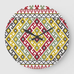 Indische Türkische Geometrie: Vintage Hintergrundf Große Wanduhr