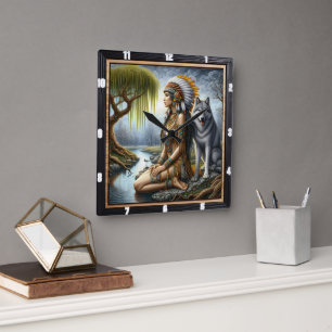 Indische Ureinwohner: Wolf und Maidens Glade Quadratische Wanduhr