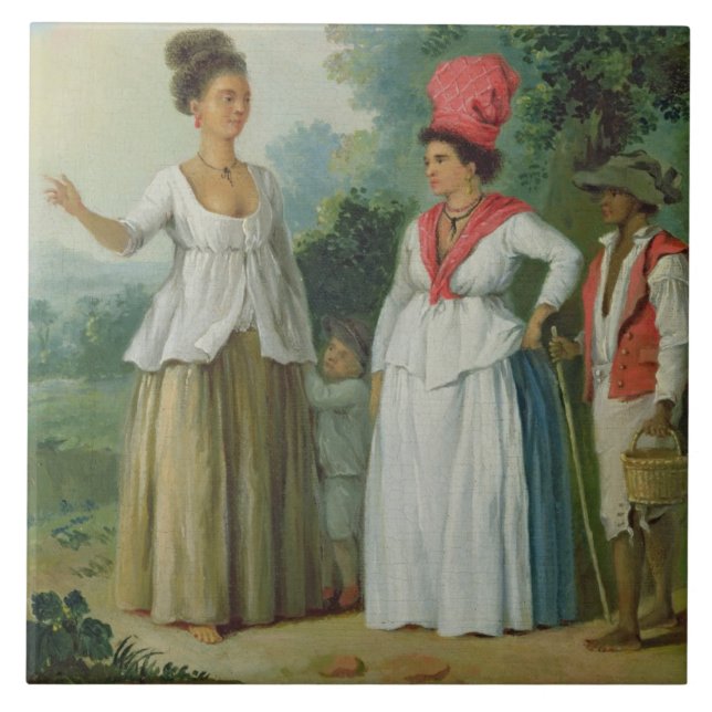 Indische Westfrauen der Farbe, mit einem Kind und Fliese (Vorderseite)