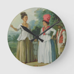 Indische Westfrauen der Farbe, mit einem Kind und Runde Wanduhr