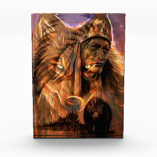 Indischer Amerikanische Ureinwohner Wolf und Bär Fotoblock
