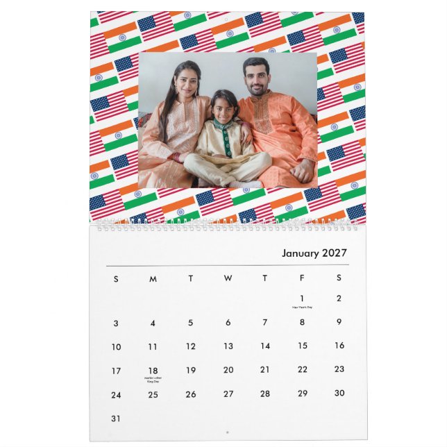 Indischer Amerikanischer Add Foto Flags कै ड 2026  Kalender (Jan 2027)