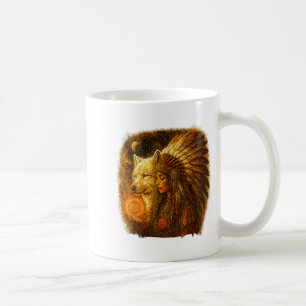 Indischer amerikanischer Ureinwohner Frau Mit Weiß Kaffeetasse