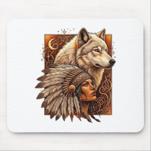 Indischer amerikanischer Ureinwohner Frau Mit Weiß Mousepad