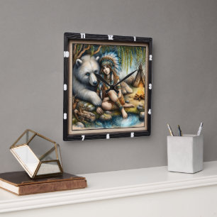 Indischer Bärenbär Quadratische Wanduhr