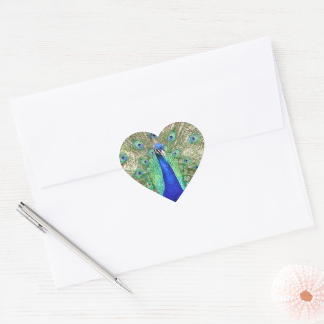 Indischer Blauer Pfau Herz-Aufkleber (Umschlag)