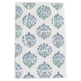 Indischer Blockdruck-Medaillon, Blau Grün Mittlere Geschenktüte