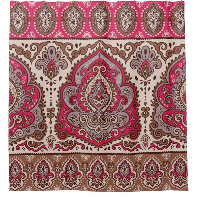 Indischer Blumenpaisley, ethnische Mandala Muster. Duschvorhang (Vorderseite)