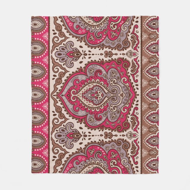 Indischer Blumenpaisley, ethnische Mandala Muster. Fleecedecke (Vorderseite)