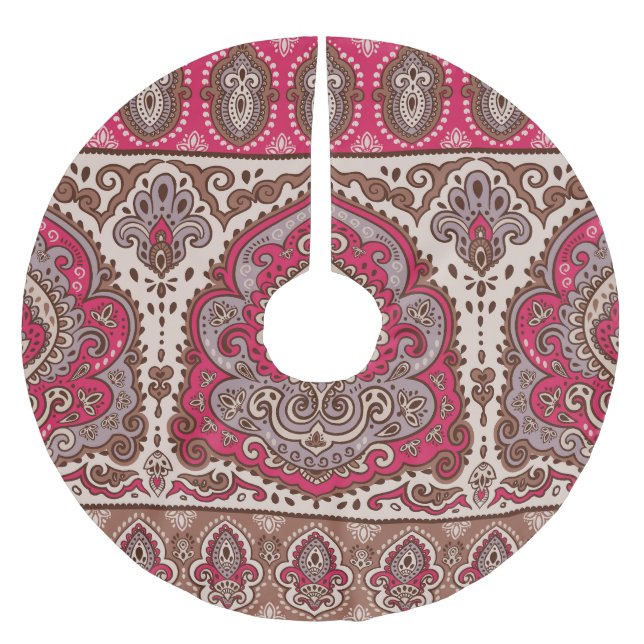 Indischer Blumenpaisley, ethnische Mandala Muster. Polyester Weihnachtsbaumdecke (Vorderseite)