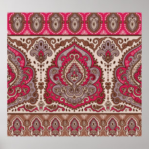 Indischer Blumenpaisley, ethnische Mandala Muster. Poster