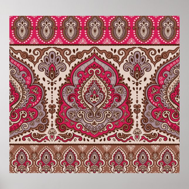 Indischer Blumenpaisley, ethnische Mandala Muster. Poster (Vorne)