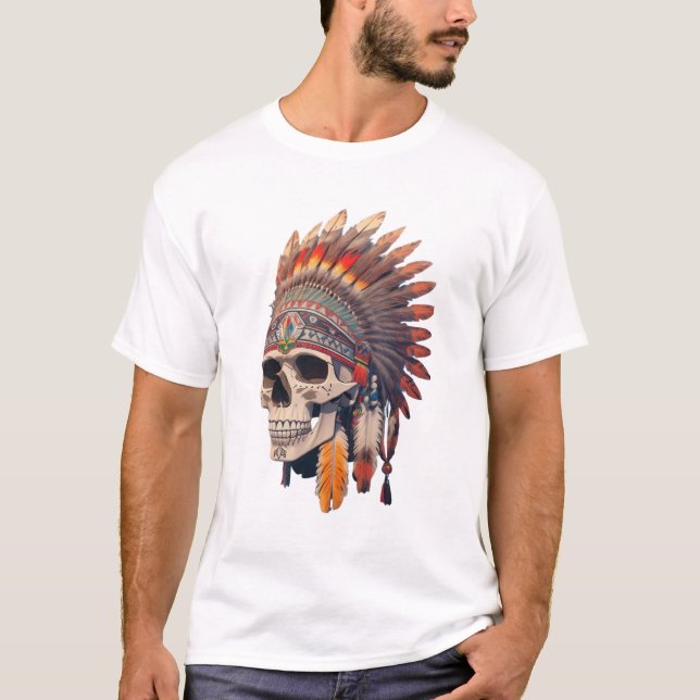 Indischer Chefskull | Indianischer Schädel T-Shirt (Vorderseite)