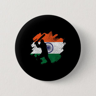 Indischer Cricketspieler Vintage-Indische Flagge Button