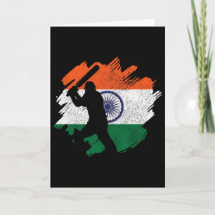 Indischer Cricketspieler Vintage-Indische Flagge Karte