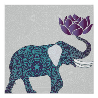 Indischer Elefant Aquamariner und Lila Lotus Poster