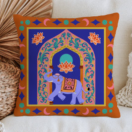 Indischer Elefant Braun & Blau BOHO Chic Folk Art  Kissen
