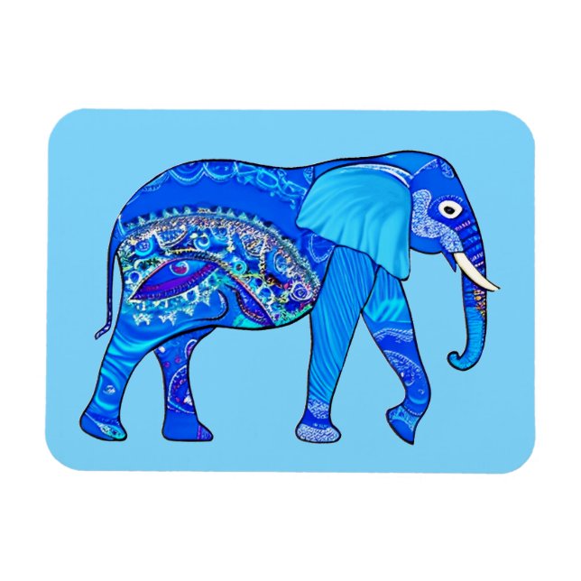 Indischer Elefant in einem blau-arabischen Muster Magnet (Horizontal)