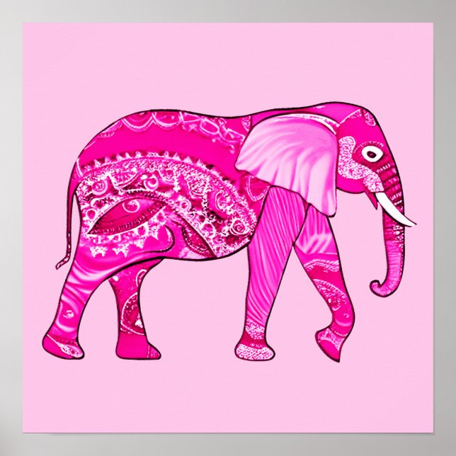 Indischer Elefant in einem Fuchsia Pink Arabesque  Poster (Vorne)