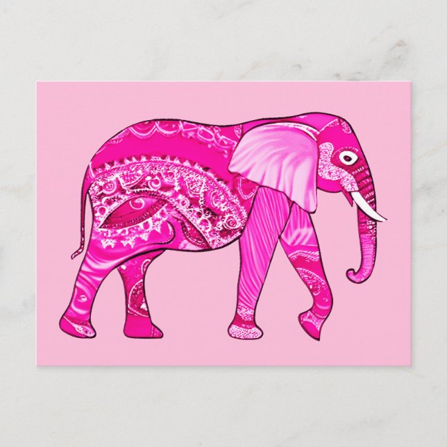 Indischer Elefant in einem Fuchsia Pink Arabesque  Postkarte (Vorderseite)