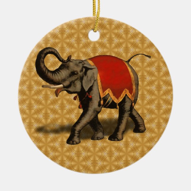 Indischer Elefant mit rotem Tuch Keramik Ornament (Vorne)