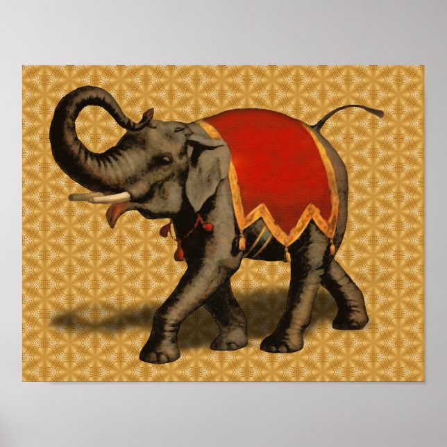 Indischer Elefant mit rotem Tuch Poster (Vorne)