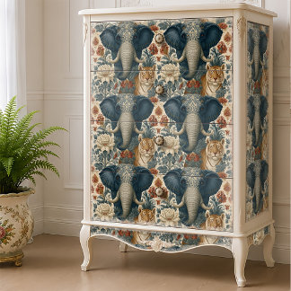 Indischer Elefant Tiger Botanischer Dschungel Deco Seidenpapier