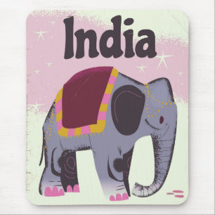 Indischer Elefant Vintage-Reiseplakat-Druck. Mousepad