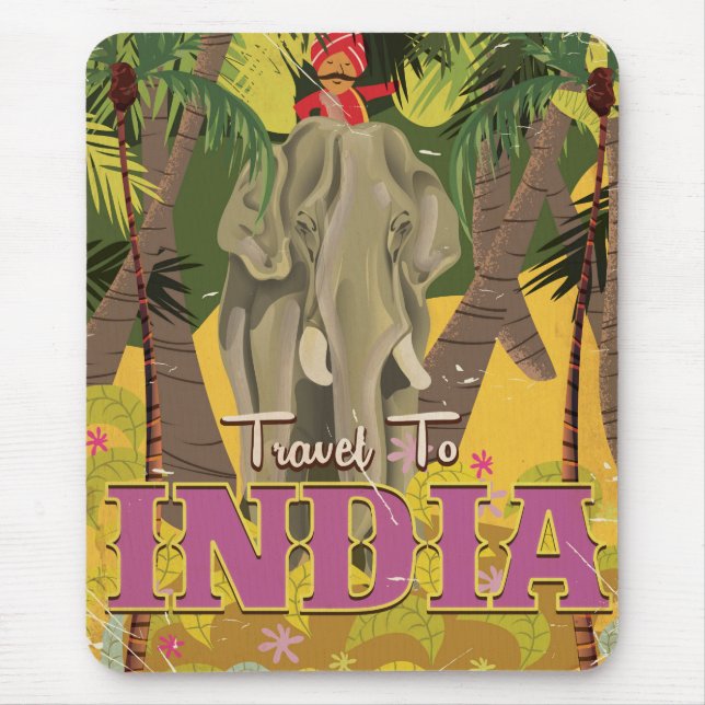 Indischer Elefant Vintage-Reiseposter Mousepad (Vorne)