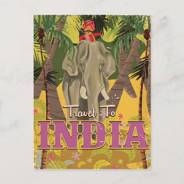 indischer Elefant Vintage-Reiseposter Postkarte (Vorderseite)