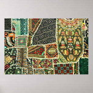 Indischer Flittenteppich aus Rajasthan, Asien Poster