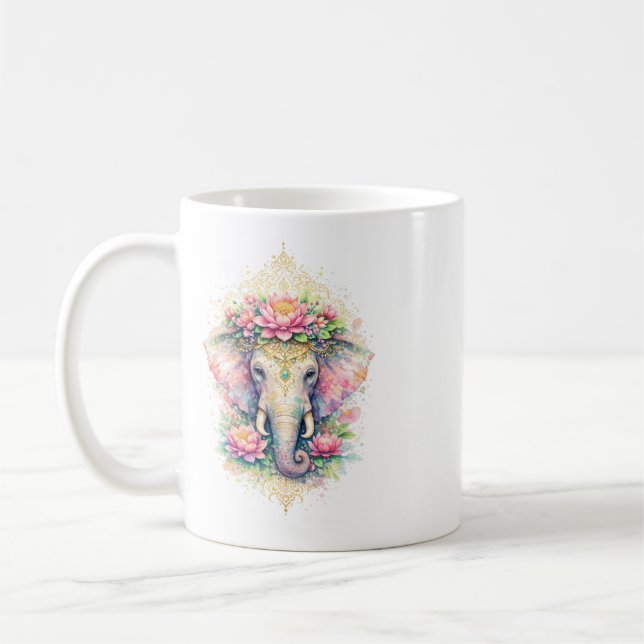 Indischer Frühling - Elefant mit Blumen Kaffeetasse (Links)