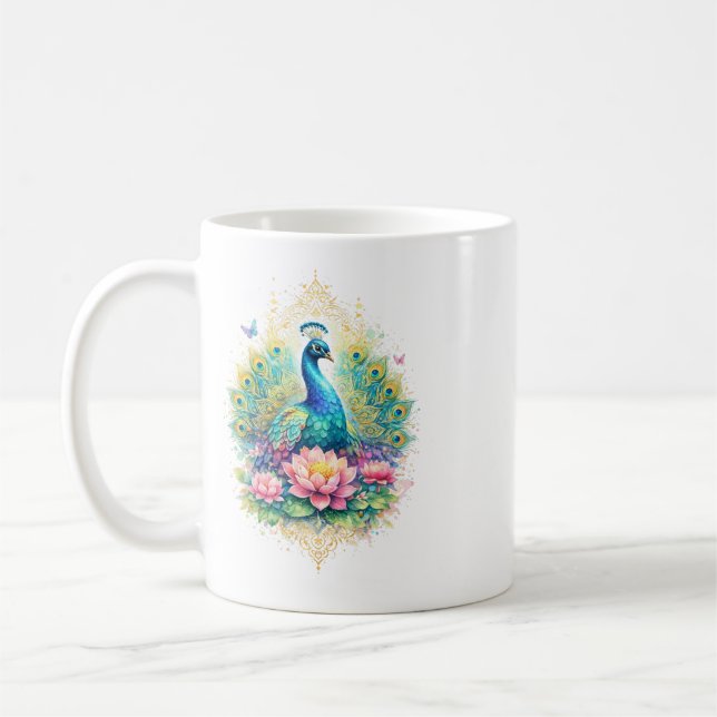 Indischer Frühling - Pfau mit Lotus Kaffeetasse (Links)