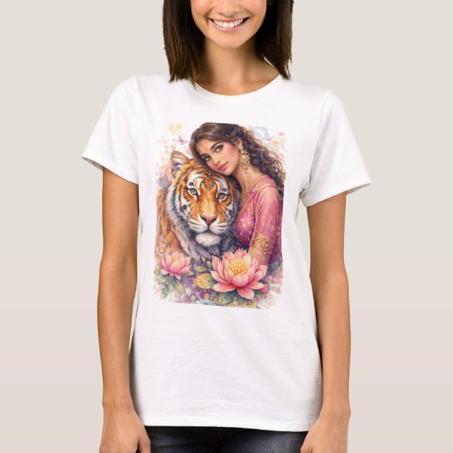 Indischer Frühling - Porträt Prinzessin & Tiger T-Shirt (Vorderseite)