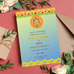 Indischer Hindu Bräutigam Haldi-Zeremonie Floral Einladung