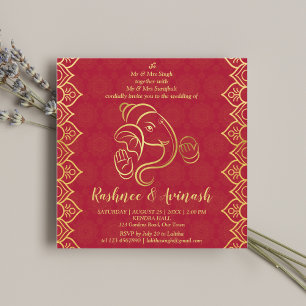 Indischer Hochzeitmaroon und Gold Ganesha-Vorlage