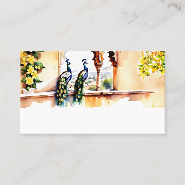 Indischer Hochzeitspfau Jaipur Palast Empfang Platzkarte (Vorderseite)
