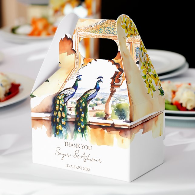Indischer Hochzeitspferd Jaipur Palast bevorzugt G Geschenkschachtel (Indian wedding favors watercolor peacock Jaipur palace customized Favor Boxes)