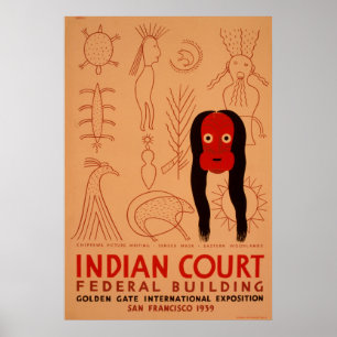 Indischer Hof Bundesstaatlich Gebäude Vintag WPA P Poster