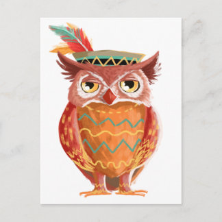Indischer Indianeramerikaner Erntedank Owl Pilgrim Feiertagspostkarte