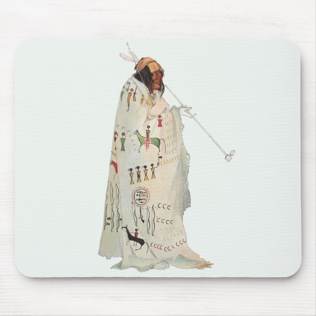 Indischer Krieger mit Pipe Portrait von Karl Bodme Mousepad (Vorne)