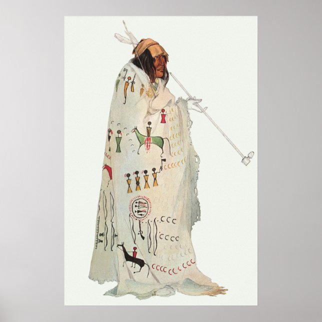 Indischer Krieger mit Pipe Portrait von Karl Bodme Poster (Vorne)