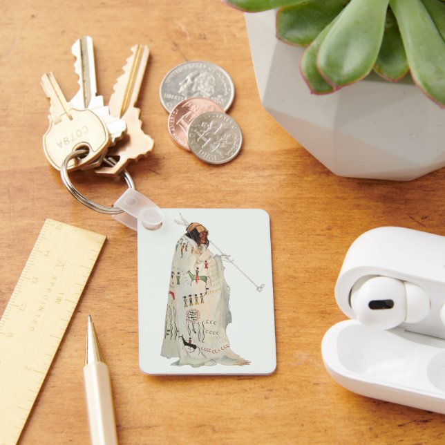 Indischer Krieger mit Pipe Portrait von Karl Bodme Schlüsselanhänger (Schreibtisch)